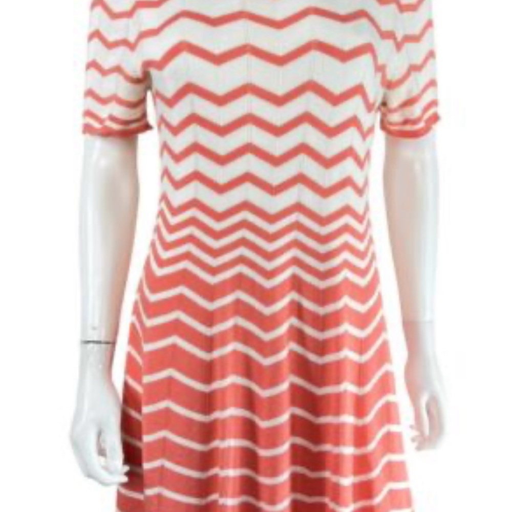 Trina Turk Coral and White Chevron Dress Sz L